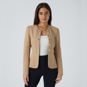 SculptKnit Round Neck Long Sleeve Decorative
Button Slim Work Blazer
